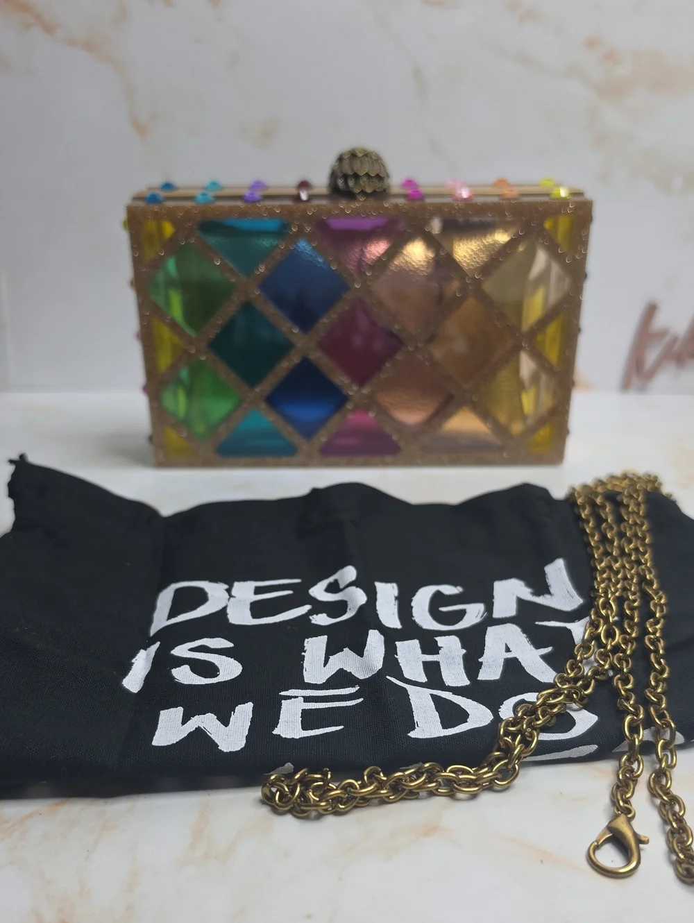 Kurt Geiger crystal quilt box clutch Crossbody bag Convertable  New